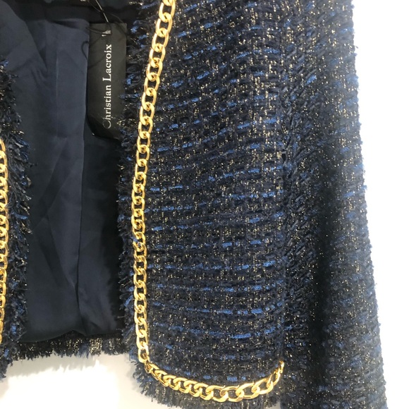 NWT Christian Lacroix blue tweed cropped open ladies jacket blazer size Small - Picture 3 of 9